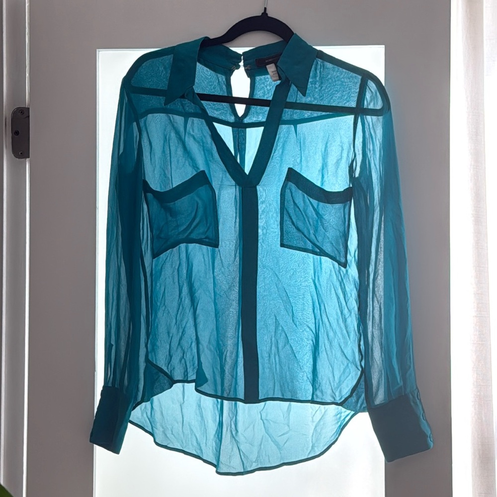 BCBG Maxazaria Emma silk shirt XS Blue Jade